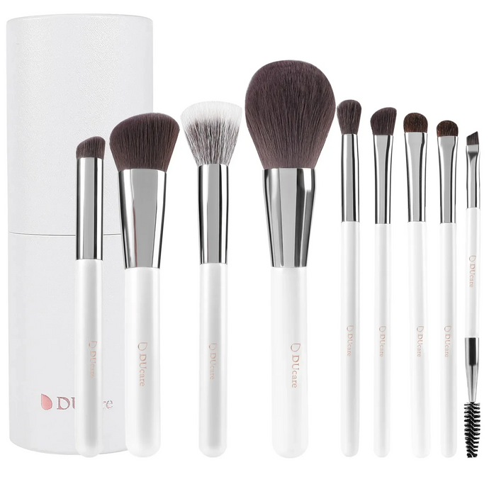 DUcare White 9Pcs Face & Eye Brush Set with Holder (D901)