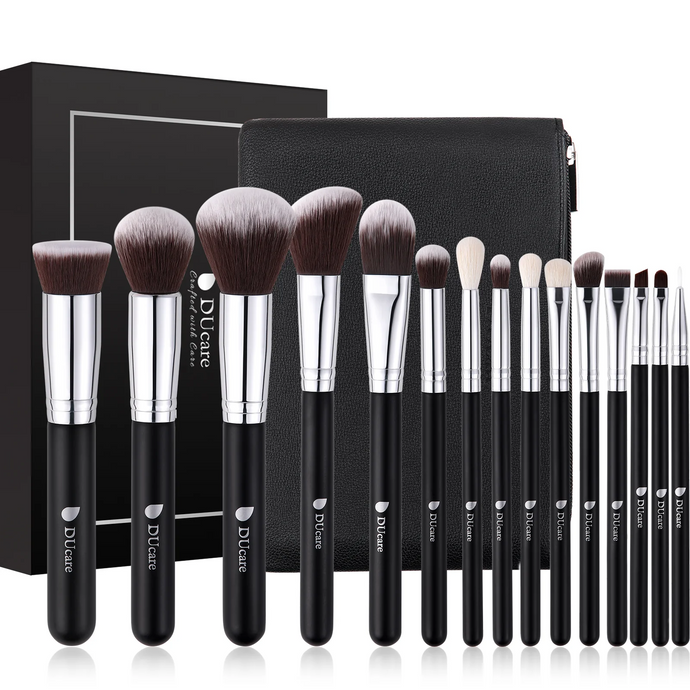 DUcare Classic Black Essential Face & Eye Brush Set (15PC) (DF1503)