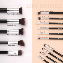 Load image into Gallery viewer, DUcare Classic Black Essential Face &amp; Eye Brush Set (15PC) (DF1503)
