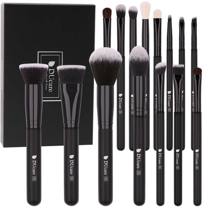 DUcare Classic Black Essential Upgraded Face & Eye Brush Set (15PC) (DF1551)